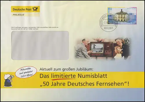 2276 Museum für Kommunikation Berlin, EF Werbe-Brief Fernsehen FRANKFURT 7.11.02