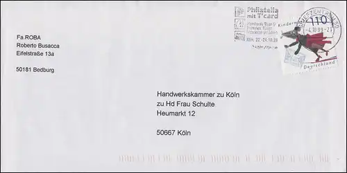 2072 Pour nous enfants 1999 de Block 51 EF sur lettre BZ 50 - 4.10.99 à Cologne