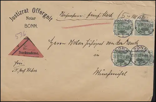 Germania 4x 5 Pf MeF NN-Bf. Justizrat Offergelt BONN 29.11.12 nach Münstereifel