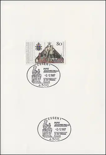 1320 Visite du Pape Jean-Paul II à Detushland Carte pliante SSt Essen 2.5.1987
