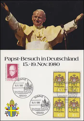 Gedenkblatt Papst-Besuch in Deutschland SSt Mainz Papst Paul II. 16.11.1980