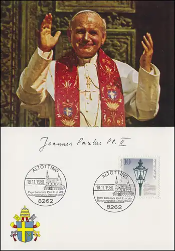 Gedenkblatt Papst-Besuch in Deutschland SSt Altötting Papst Paul II.18.11.1980