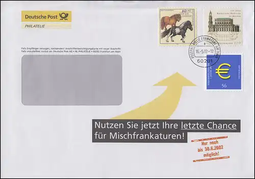 Lettre Philatelie Dernière chance de mixer des ferrures jusqu'au 30.6.2002 FRANKFURT 16.5.92