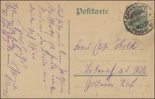 Postkarte P 89I Germania 5 Pf. CANNSTATT POSTAMT Nr. 1 - 20.12.1914