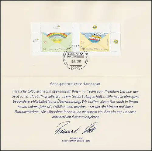 Carte pliante de l'équipe de service premium avec 2786-2787 timbres SSt WEIDEN 13.6.11