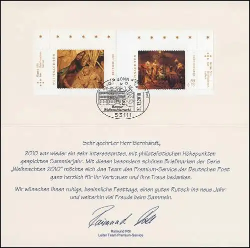 Carte pliante de l'équipe de service premium avec 2829-2830 Noël SSt BONN 20.12.10