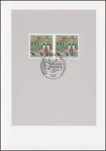 Carte pliante 800 ans Heidelberg 1996 avec 1868 en couple avec ESSt BONN