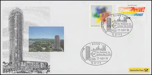 Der Posttower im Zeichen des EURO Schmuck-Brief SSt BONN 17.9.2001
