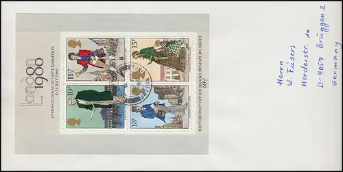 Grande-Bretagne Block 2 Exposition à LONDRES, Lettre SUTTERTON 18.8.80 n. Bruggen