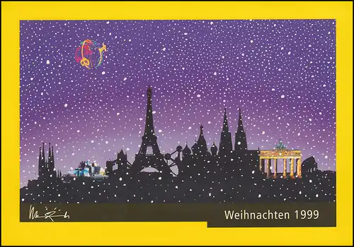 Faltkarte der Deutschen Post: Weihnachten 1999 Viererblöcke mit ESSt Bonn/Berlin