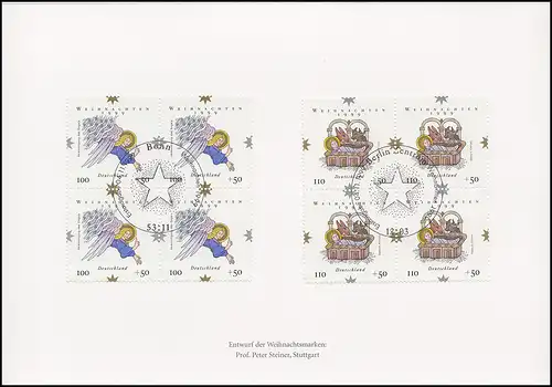 Faltkarte der Deutschen Post: Weihnachten 1999 Viererblöcke mit ESSt Bonn/Berlin