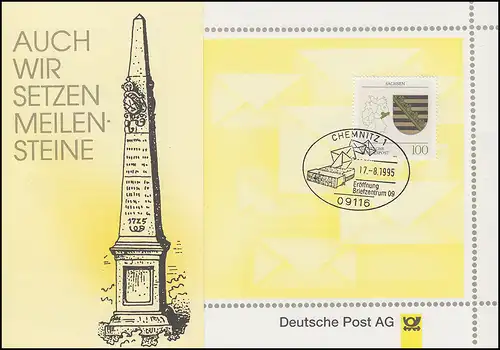 Faltkarte Eröffnung Briefzentrum 09 mit passendem SSt Chemnitz 1 - 17.8.1995