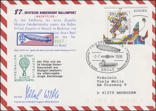 87. Kinderdorf-Ballonpost D-OSTZ Graf Zeppelin-Museum Friedrichshafen 2.7.1996