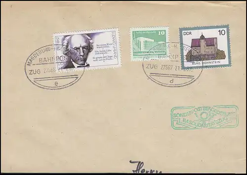 Bahnpost Magdeburg-Halbersleben ZUG 27666 / 276677- 21.687 & Train de solidarité