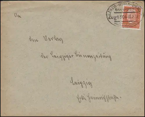 Poste ferroviaire LEIPZIG-DÖBELN-DRESDE ZUG1504 - 15.2.33 Lettre EF 466 vers Leipzig