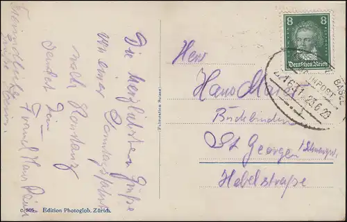 Bahnpost KONSTANZ-BASEL ZUG 1631 - 23.6.23 auf AK Stimmung am Bodensee