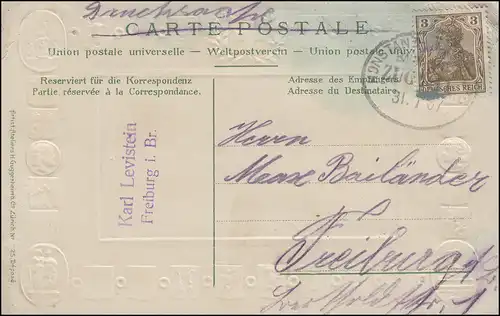 BAHNPOST CONSTANZ 32.7.1907 sur AK Basel - Nouveau pont rhénan / Armoiries des cantons