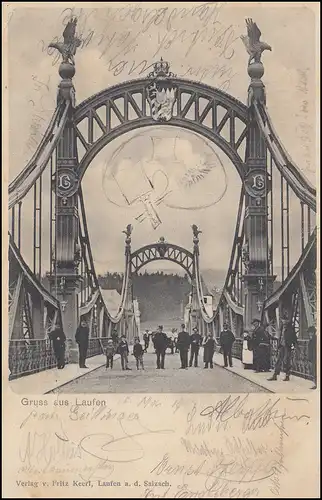 Bahnpost Einkreis K.B. BAHNPOST 16.5.1904 auf AK Gruss aus Laufen Salzachbrücke