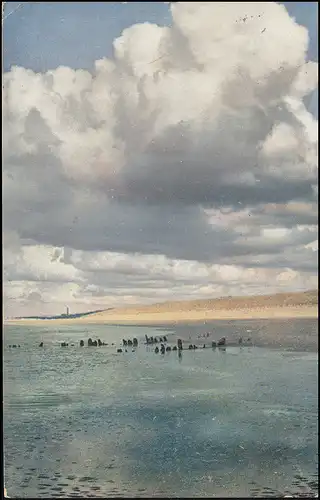 Bahnpost Aachen-CASSEL ZUG 407 - 16.3.1912 sur carte de vue Bebe au bord de la mer