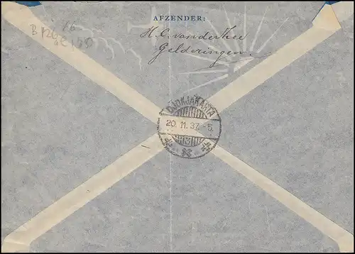 500e vol de NL vers NL-Inde 13.11.1937 Lettre EF267 AMSTERDAM 10.11.37