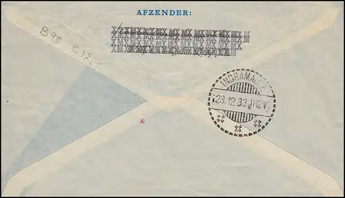 Poste de vol ZILVERMEEUW Amsterdam-Batavia 18.12.1933 Lettre de RIJSWIJK 16.12.33