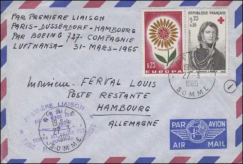 Erstflug Lufthansa BOEING 727 LH 261 Paris-Düsseldorf-Hamburg 31.3.1965