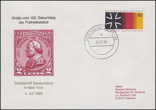 Marineschiffspost 56 a 4.7.86: Schulschiff DEUTSCHLAND in New York Brief EF 1266