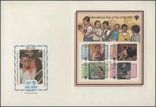 Swasiland: Gemälde mit Kindern, Block auf FDC 1979