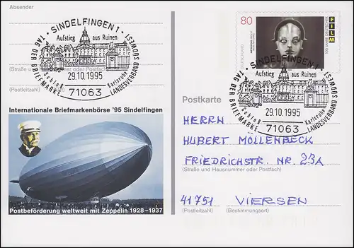PSo 40 Sindelfingen Postbeförderung Zeppelin mit SSt Aufstieg aus Ruinen 1995
