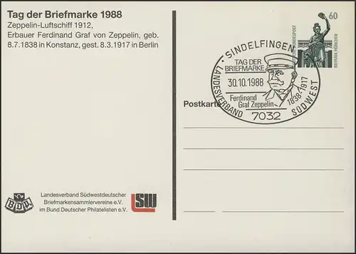 PP 151/81 Journée du timbre 1988 Zeppelin-Aviateur, SSt Sindelfingen 30.10.88