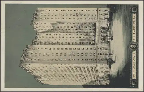 Carte de vue États-Unis: L'hôtel Warwick à Philadelphie, couru 17.10.1937