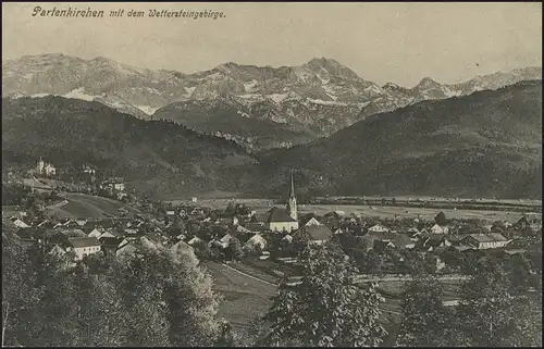 Ansichtskarte Bayern: Partenkirchen mit dem Wettersteingebirge, 3.5.1909