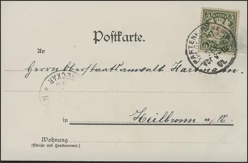 Carte de la Bavière: Gruss von Badersee, Partenkirchen 1.9.01 vers Heilbronn