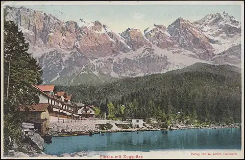 Bayern 5 Pf. Wappen EF Ansichtskarte Eibsee mit Zugspitze 7.7.05 n. Coburg 8.7.