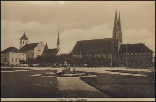 Foto-Ansichtskarte Gruss aus Altötting - Panorama mit Kirche, ALTÖTTING 17.5.08