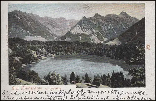 Carte de vue Le lac de Freiberg près de Oberstdorf, EF 5 Pf. OBERSTDORF 17.9.08