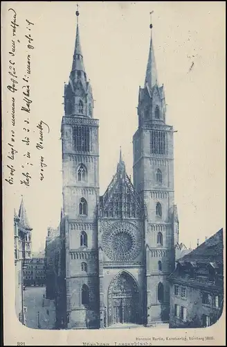 Ansichtskarte Nürnberg - Lorenzkirche, EF 5 Pf. NÜRNBERG 31.8.99 nach Seehausen