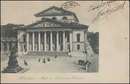 Ansichtskarte München Hof- und National-Theater EF Wappen 5 Pf. MÜNCHEN 8.9.01