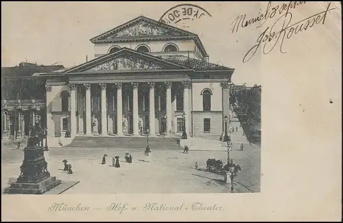 Carte de vue Munich Hof- und National-Theater EF Wappen 5 Pf. MUNICH 8.9.01