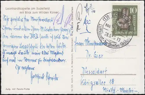 Carte de l'affichage Leonhardikappel am Sudenfeld, EF SSt BAYRICHZELL Skisdorf 29.9.56