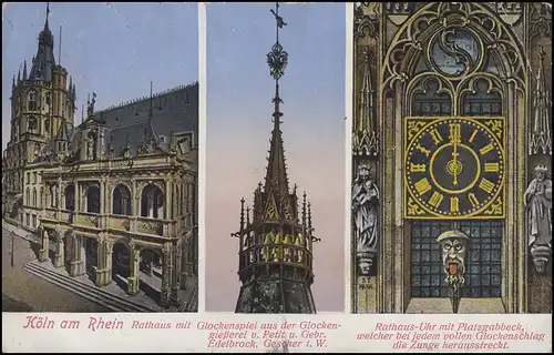 Ansichtskarte Das Glockenspiel zu Köln, EF Germania CÖLN 5.8.13 nach Velbert