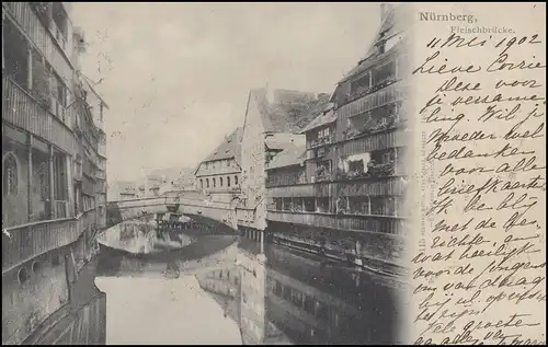 Ansichtskarte Nürnberg - Fleischbrücke, EF NÜRNBERG 1. - 11.5.05 nach BEVERWIJK