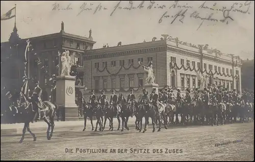 Ansichtskarte Die Postillione an der Spitze des Zuges, ECHTERDINGEN 9.4.1906