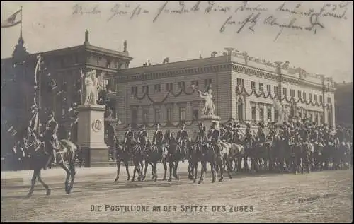 Ansichtskarte Die Postillione an der Spitze des Zuges, ECHTERDINGEN 9.4.1906