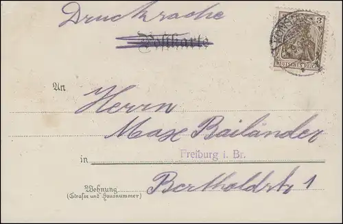 Ansichtskarte Gruss vom Bodensee mit 9 Ansichten, KONSTANZ 4.9.1907 n. Freiburg