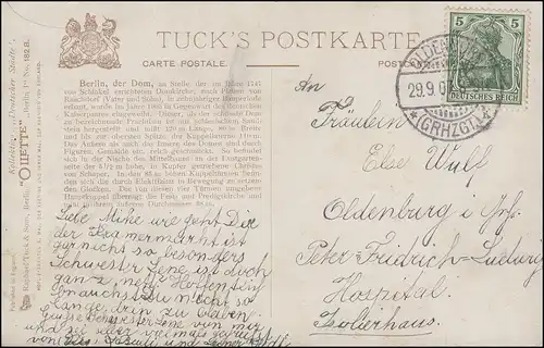 Ansichtskarte TUCK'S POSTKARTE Berlin Der Dom, OLDENBURG 29.9.1907