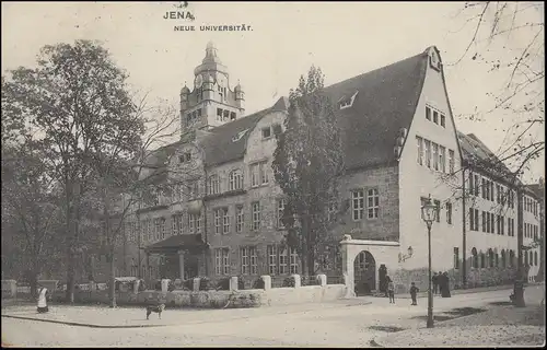 Ansichtskarte JENA Neue Universität 12.9.1910 in die Schweiz T-Stempel Nachporto