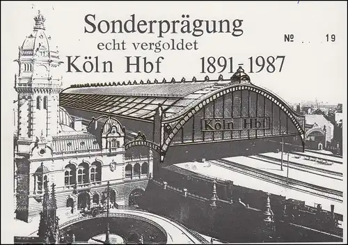 Impression spéciale Carte de vue dorée: Köln gare centrale 1891-1987