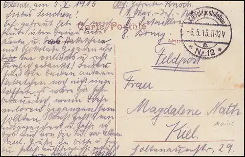Marinefeldpost 1. Marine-Infanterie-Regiment Feldpost Nr. 12 - 6.5.1915 auf AK
