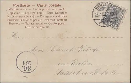 Ansichtskarte Es steht ein Baum im Odenwald Orts-Postkarte BERLIN 25.4.1903